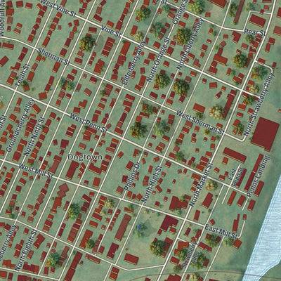 Close-up of the map of Selinsgrove, Pennsylvania print showing street and building detail