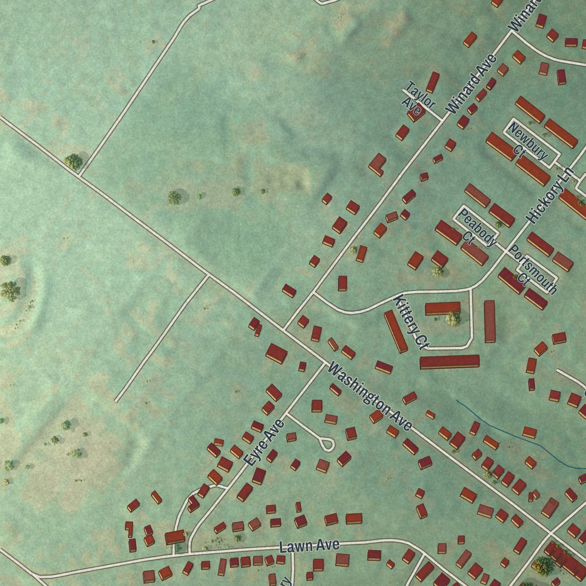 Second close-up of the map of Sellersville, Pennsylvania print showing more streets and buildings