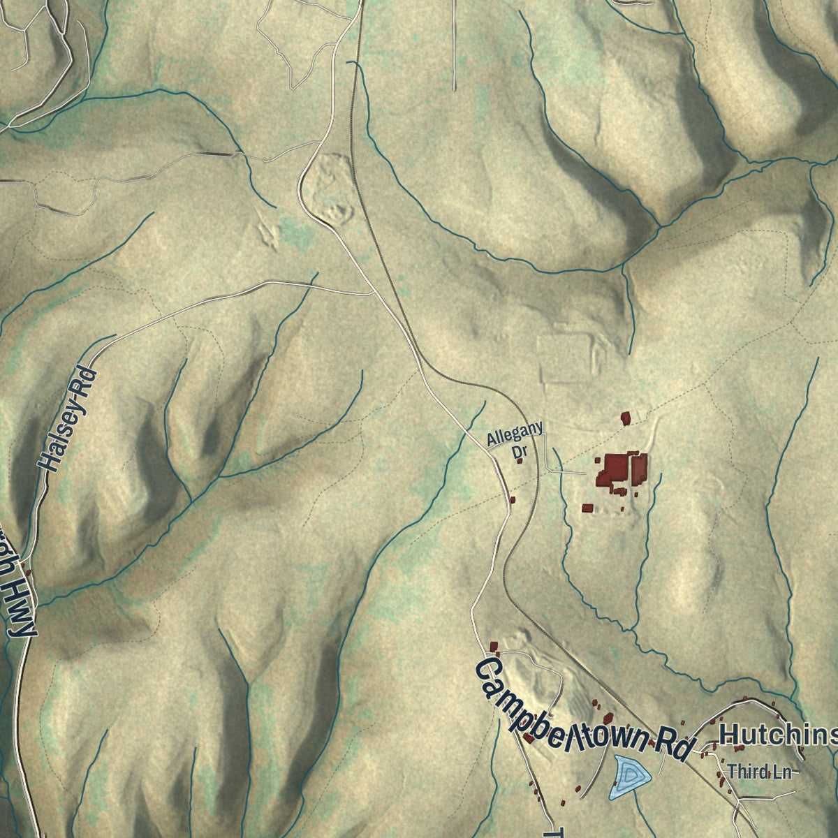 Close-up of the map of Sergeant, Pennsylvania print showing street and building detail