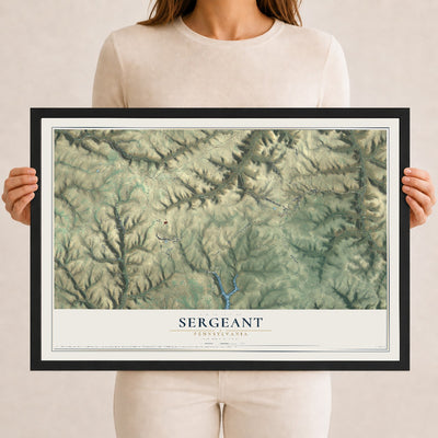 Map of Sergeant, Pennsylvania, 12 x 18 inch print in a black wood frame
