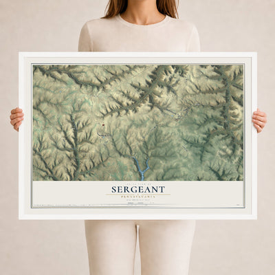 Map of Sergeant, Pennsylvania, 24 x 36 inch print in a white wood frame