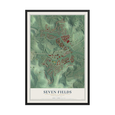 Map of Seven Fields, Pennsylvania, 12 x 18 inch print in a black wood frame