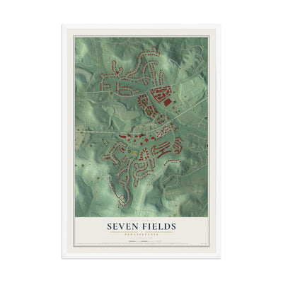 Map of Seven Fields, Pennsylvania, 12 x 18 inch print in a white wood frame