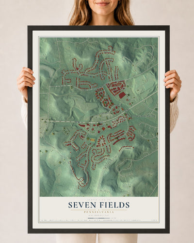 Map of Seven Fields, Pennsylvania, 24 x 36 inch print in a black wood frame