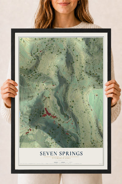 Map of Seven Springs, Pennsylvania, 18 x 24 inch print in a black wood frame