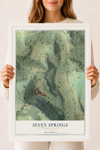 Map of Seven Springs, Pennsylvania, 18 x 24 inch print in a white wood frame