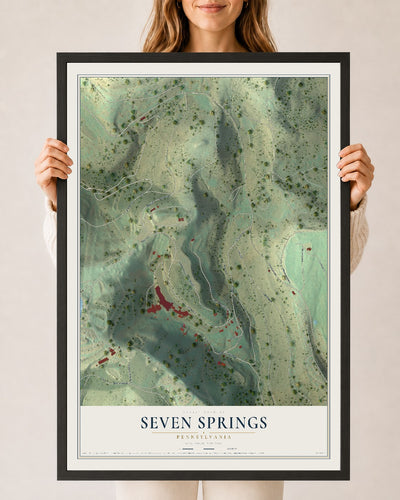 Map of Seven Springs, Pennsylvania, 24 x 36 inch print in a black wood frame