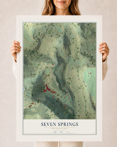 Map of Seven Springs, Pennsylvania, 24 x 36 inch print in a white wood frame