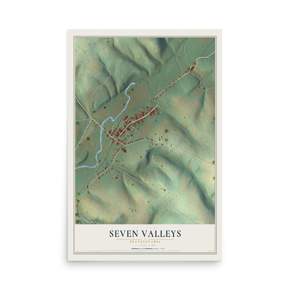 Map of Seven Valleys, Pennsylvania, 12 x 18 inch unframed archival matte print