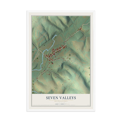 Map of Seven Valleys, Pennsylvania, 12 x 18 inch print in a white wood frame