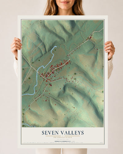 Map of Seven Valleys, Pennsylvania, 24 x 36 inch unframed archival matte print