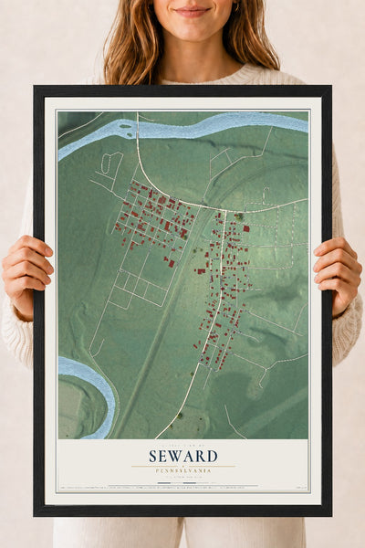 Map of Seward, Pennsylvania, 18 x 24 inch print in a black wood frame
