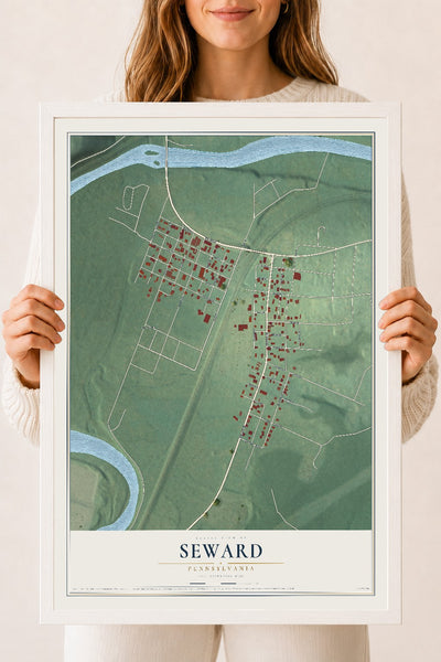 Map of Seward, Pennsylvania, 18 x 24 inch print in a white wood frame
