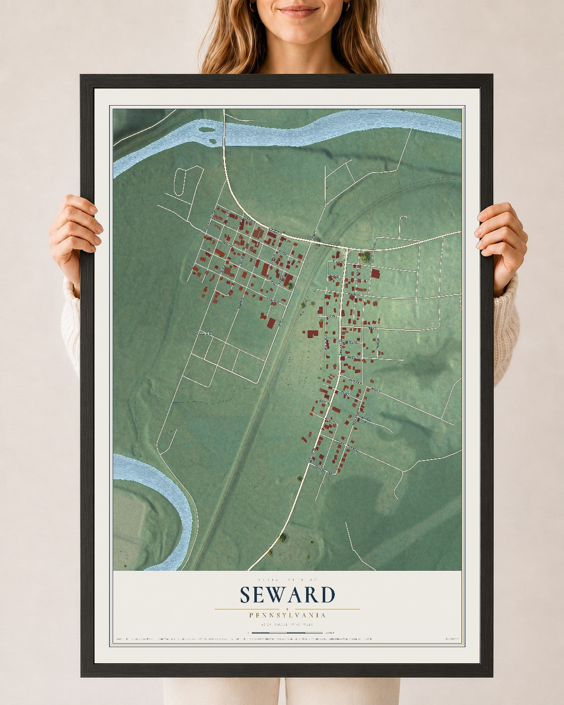 Map of Seward, Pennsylvania, 24 x 36 inch print in a black wood frame