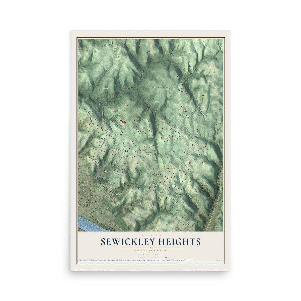Map of Sewickley Heights, Pennsylvania, 12 x 18 inch unframed archival matte print