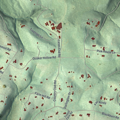 Close-up of the map of Sewickley Heights, Pennsylvania print showing street and building detail