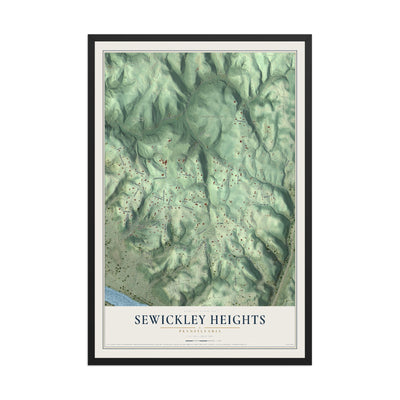 Map of Sewickley Heights, Pennsylvania, 12 x 18 inch print in a black wood frame