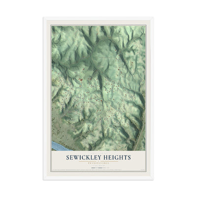 Map of Sewickley Heights, Pennsylvania, 12 x 18 inch print in a white wood frame