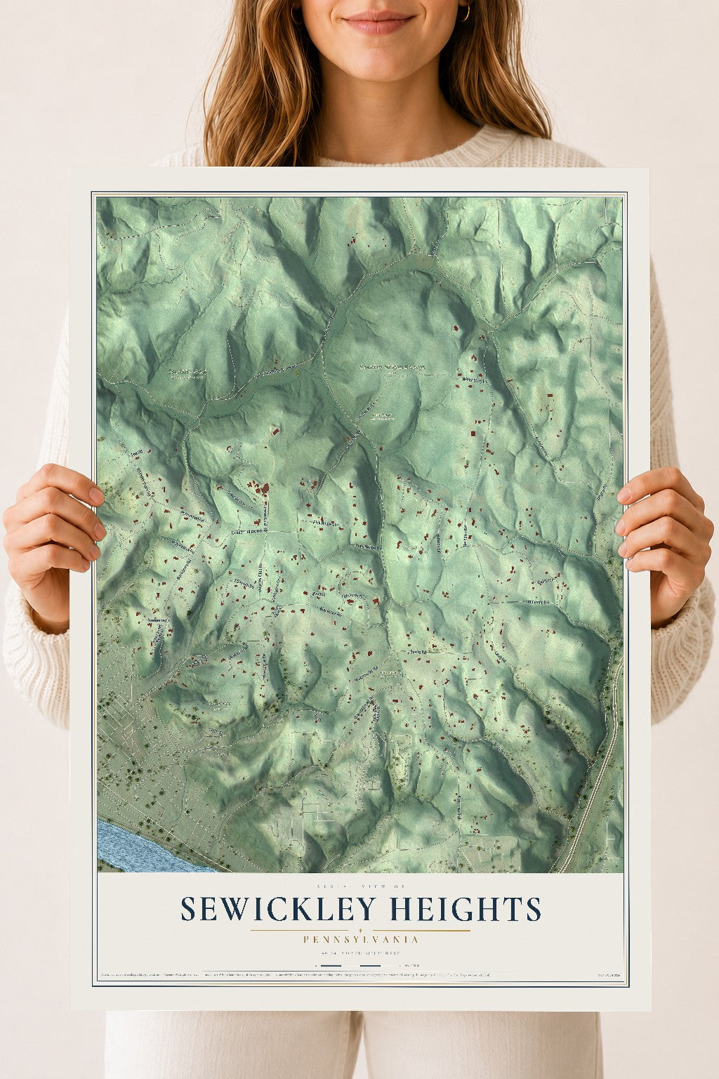 Map of Sewickley Heights, Pennsylvania, 18 x 24 inch unframed archival matte print