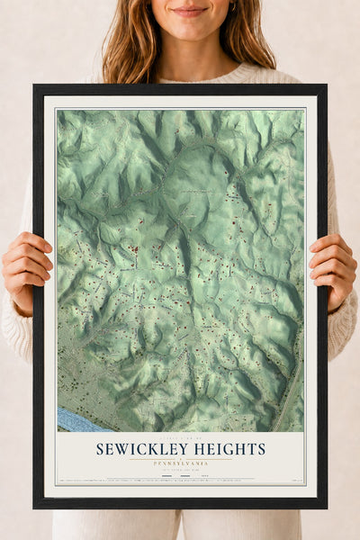 Map of Sewickley Heights, Pennsylvania, 18 x 24 inch print in a black wood frame