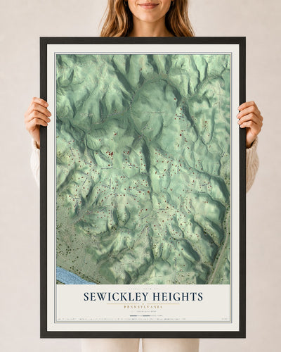 Map of Sewickley Heights, Pennsylvania, 24 x 36 inch print in a black wood frame