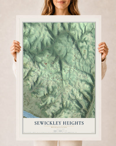 Map of Sewickley Heights, Pennsylvania, 24 x 36 inch print in a white wood frame