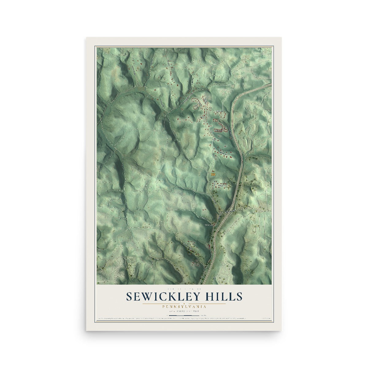 Map of Sewickley Hills, Pennsylvania, 12 x 18 inch unframed archival matte print