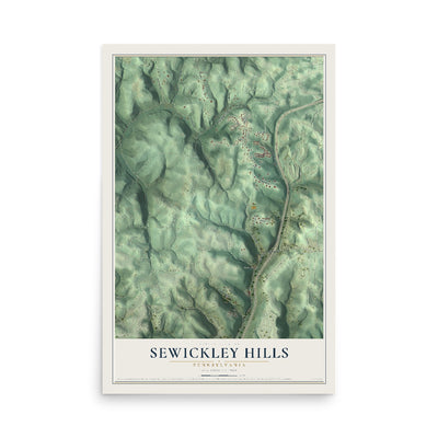 Map of Sewickley Hills, Pennsylvania, 12 x 18 inch unframed archival matte print