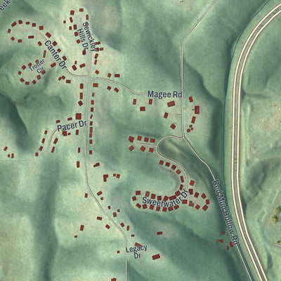 Close-up of the map of Sewickley Hills, Pennsylvania print showing street and building detail
