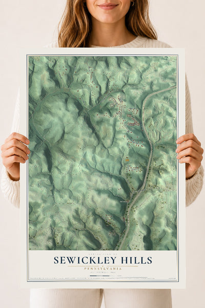 Map of Sewickley Hills, Pennsylvania, 18 x 24 inch unframed archival matte print