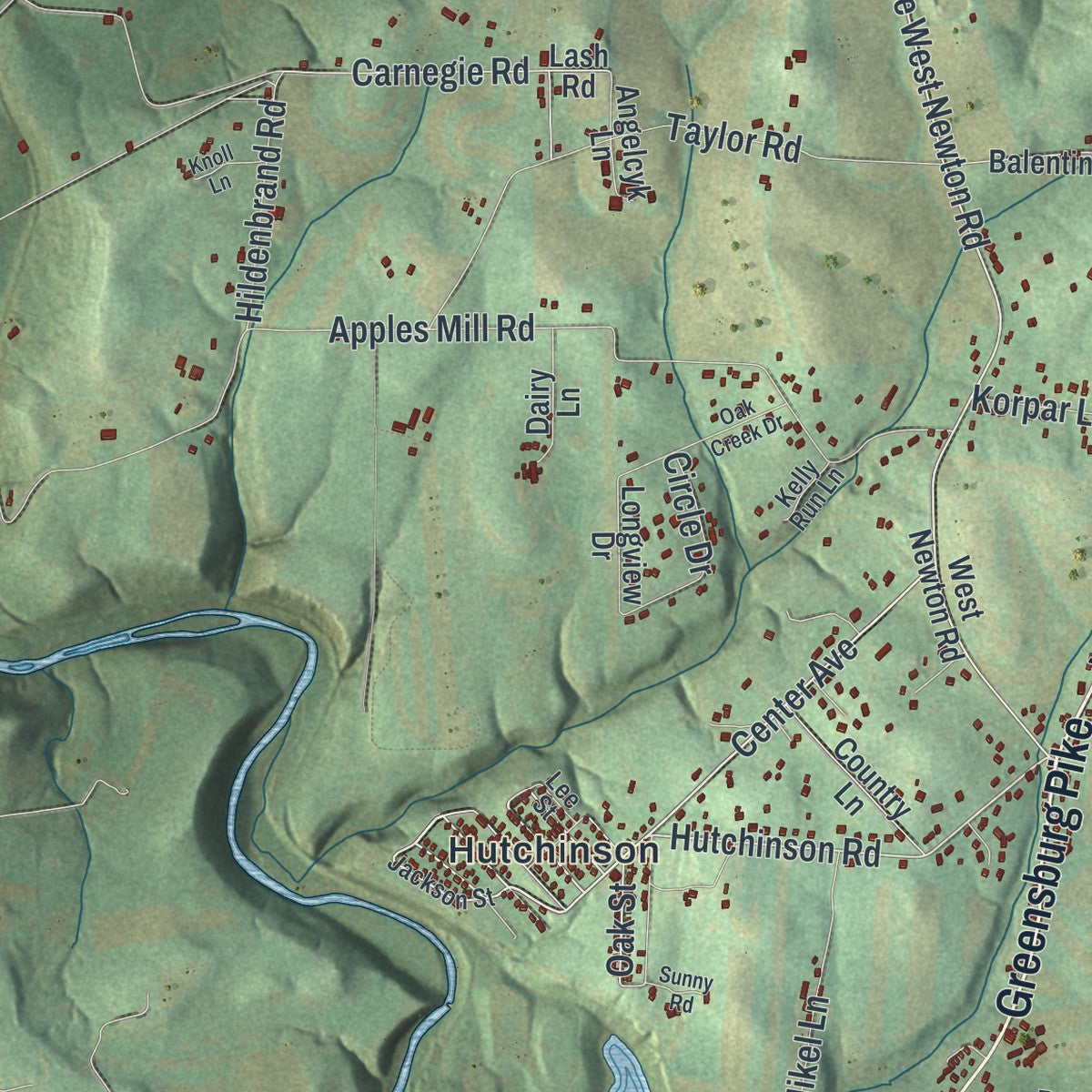 Second close-up of the map of Sewickley, Westmoreland County, Pennsylvania print showing more streets and buildings