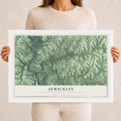 Map of Sewickley, Westmoreland County, Pennsylvania, 12 x 18 inch print in a white wood frame