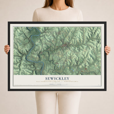 Map of Sewickley, Westmoreland County, Pennsylvania, 24 x 36 inch print in a black wood frame
