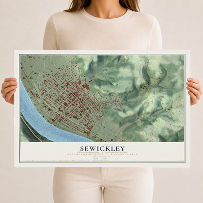 Map of Sewickley, Allegheny County, Pennsylvania, 12 x 18 inch unframed archival matte print