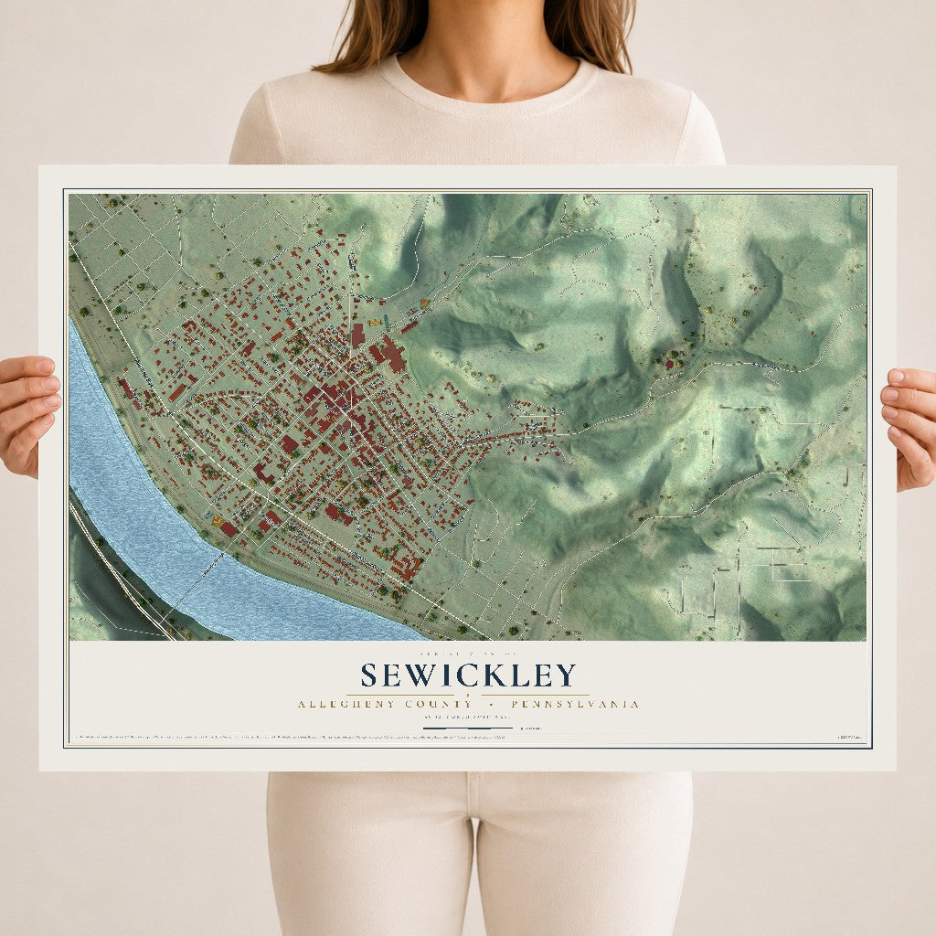 Map of Sewickley, Allegheny County, Pennsylvania, 18 x 24 inch unframed archival matte print