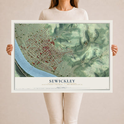 Map of Sewickley, Allegheny County, Pennsylvania, 24 x 36 inch unframed archival matte print