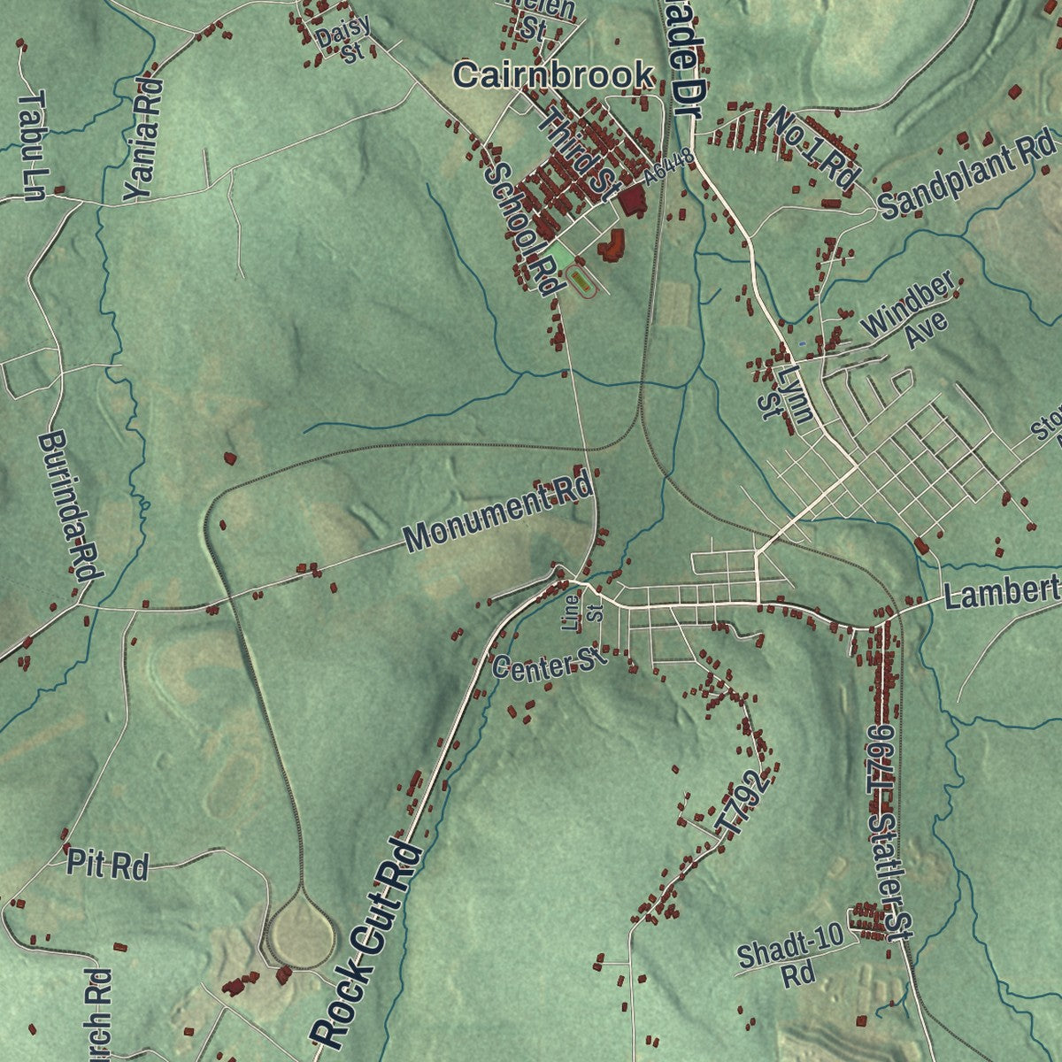 Close-up of the map of Shade, Pennsylvania print showing street and building detail