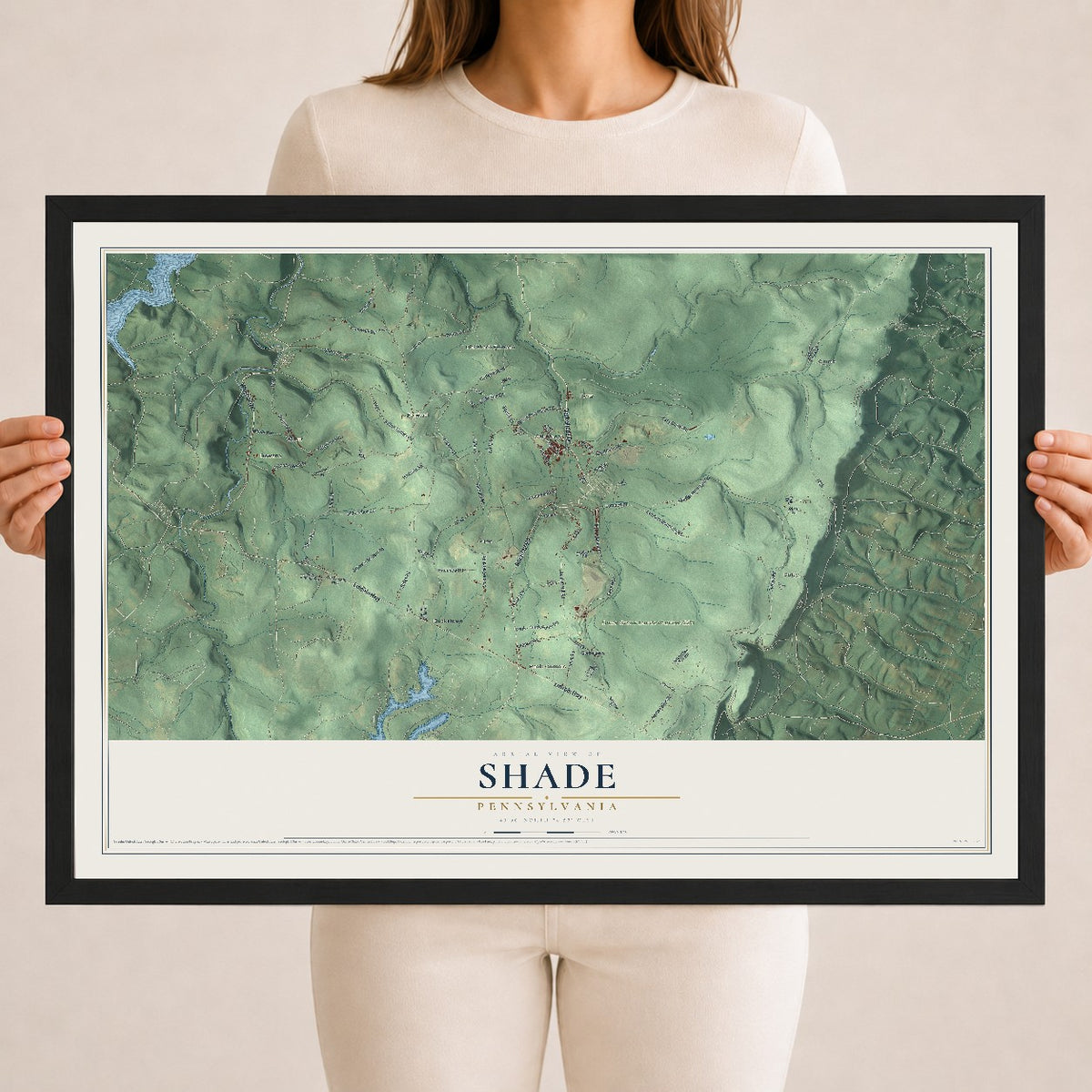 Map of Shade, Pennsylvania, 18 x 24 inch print in a black wood frame
