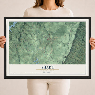 Map of Shade, Pennsylvania, 18 x 24 inch print in a black wood frame