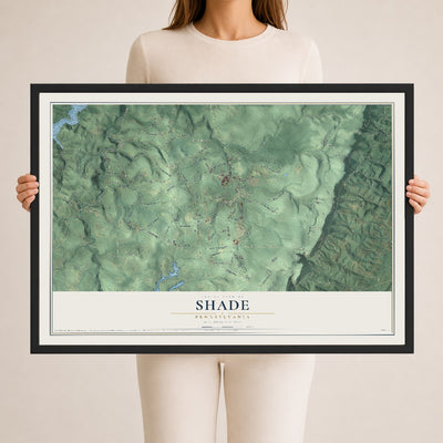 Map of Shade, Pennsylvania, 24 x 36 inch print in a black wood frame