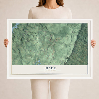 Map of Shade, Pennsylvania, 24 x 36 inch print in a white wood frame