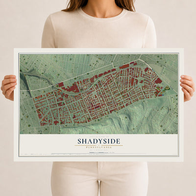 Map of Shadyside, Pennsylvania, 12 x 18 inch unframed archival matte print