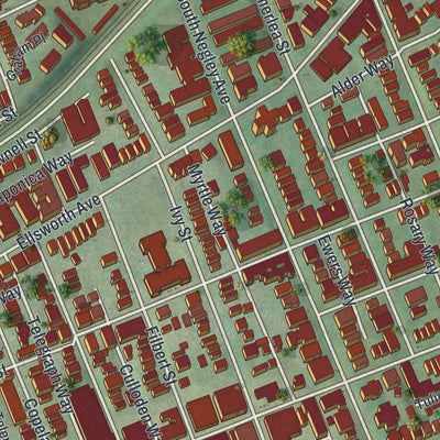 Close-up of the map of Shadyside, Pennsylvania print showing street and building detail