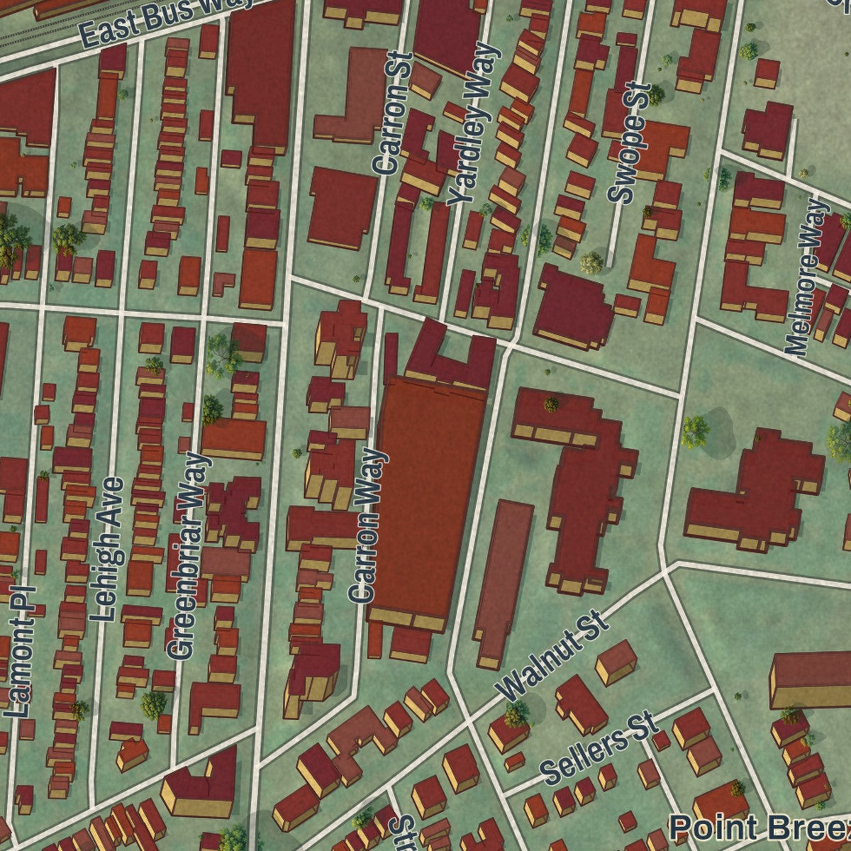 Second close-up of the map of Shadyside, Pennsylvania print showing more streets and buildings