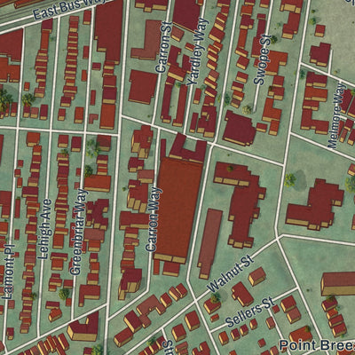 Second close-up of the map of Shadyside, Pennsylvania print showing more streets and buildings