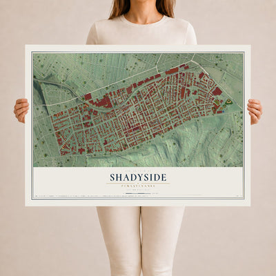 Map of Shadyside, Pennsylvania, 24 x 36 inch unframed archival matte print