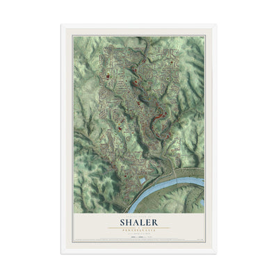Map of Shaler, Pennsylvania, 12 x 18 inch print in a white wood frame