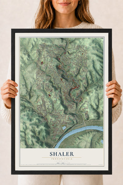 Map of Shaler, Pennsylvania, 18 x 24 inch print in a black wood frame
