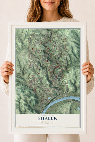 Map of Shaler, Pennsylvania, 18 x 24 inch print in a white wood frame