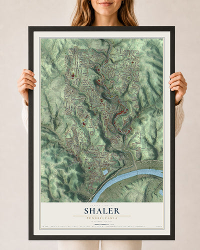 Map of Shaler, Pennsylvania, 24 x 36 inch print in a black wood frame